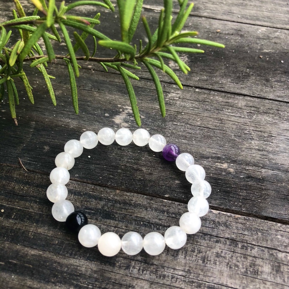 New White Quartz, Amethyst, Black Jasper Bracelet
